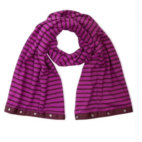 Lululemon Vinyasa Scarf Purple Stripe Bordeaux Snaps Cozy Yoga Winter Infinity - Picture 2 of 15